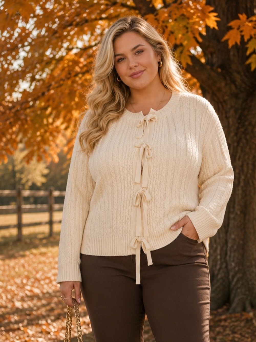 a new day Cream Cable-Knit Ribbon Tie Cardigan *new no tag*